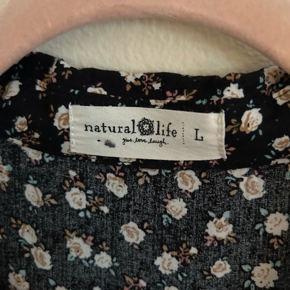 Natural Life Rebecca Boho black Floral Tiered shirt Midi maxi Dress L​ - Picture 4 of 14